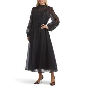 NANCY YANG Black Lace Midi Dress
